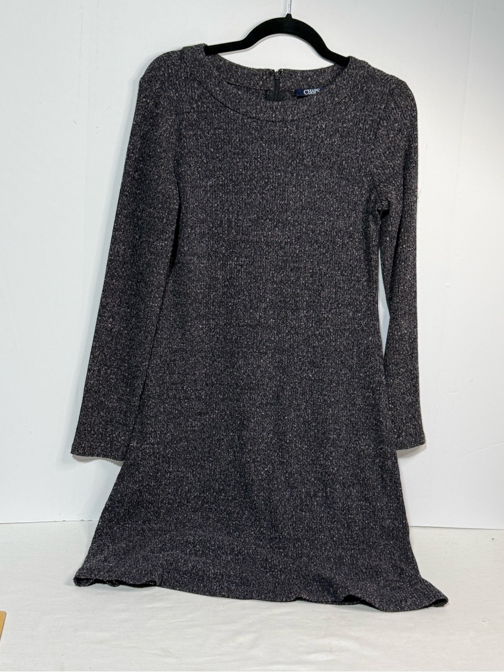 Chaps NWT Gray Black Long-Sleeve Knit Lightweight Fitted Sweater Dress S